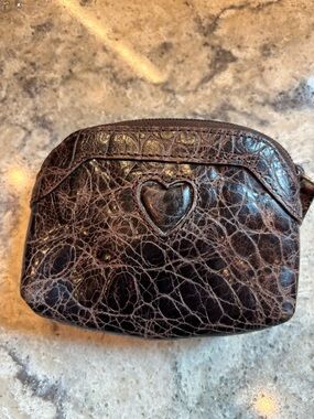 Brighton Compact Heart-Accent Leather Coin Pouch - Dark Brown